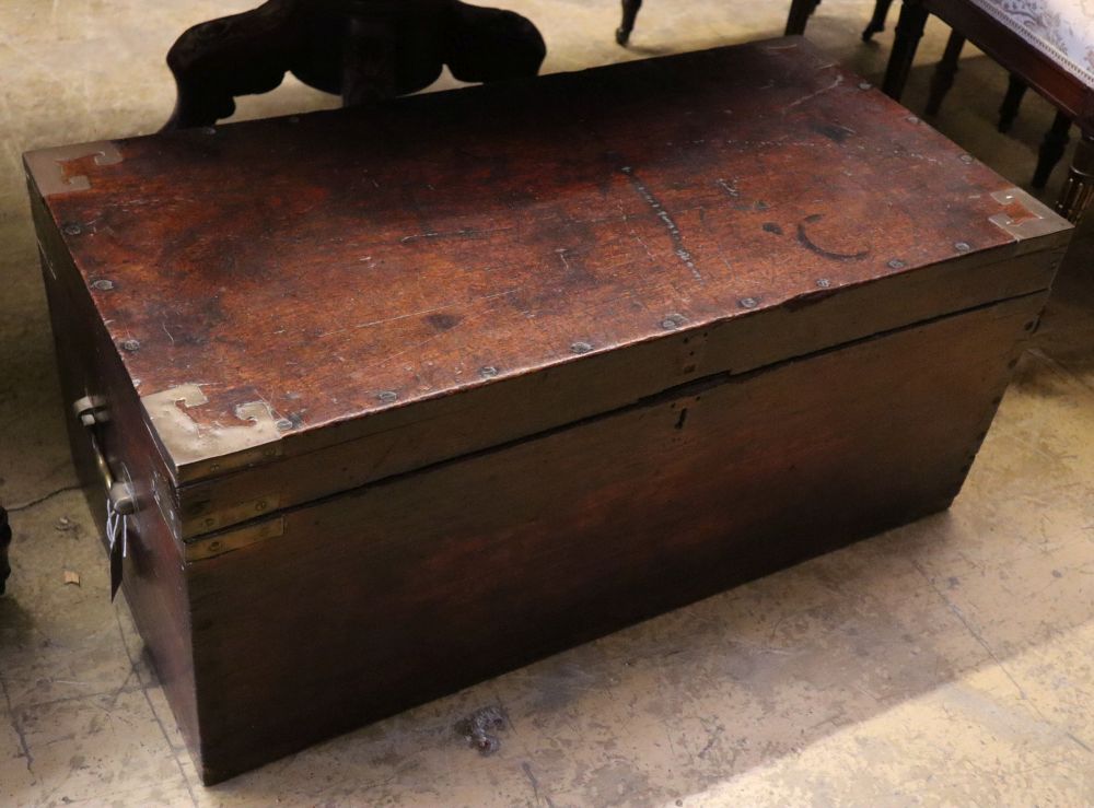 A Victorian brass mounted mahogany trunk, width 91cm depth 45cm height 40cm